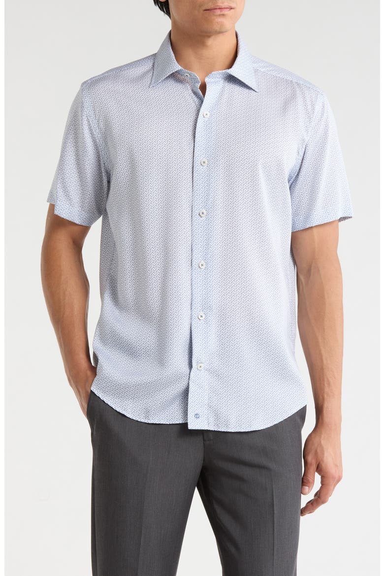 Classic Fit Floral Print Short Sleeve Button-Up Shirt, Main, color, WHITE/ NAVY