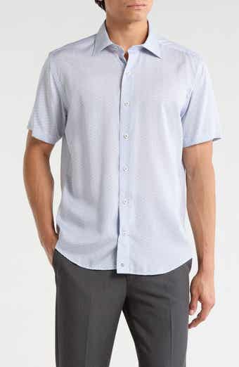 David Donahue Classic Fit Floral Print Short Sleeve Button-Up Shirt