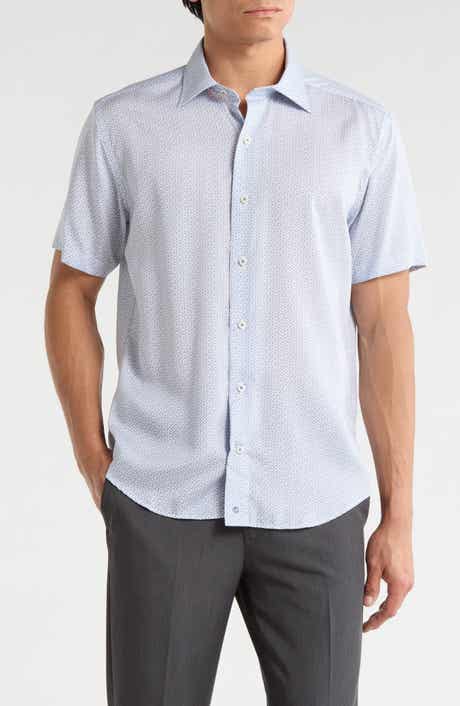 David Donahue Classic Fit Floral Print Short Sleeve Button-Up Shirt