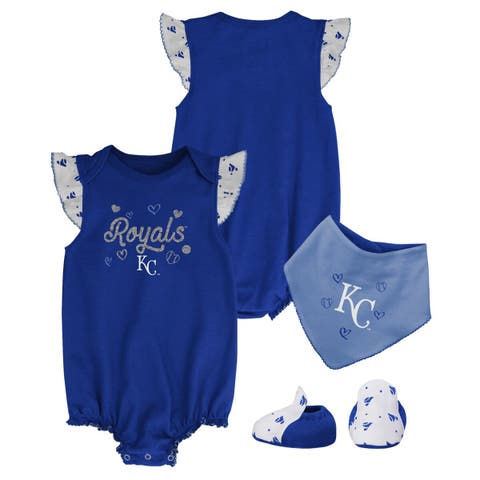 Girls Newborn & Infant Royal Kansas City Royals 3-Piece Home Plate Bodysuit Bib & Booties Set