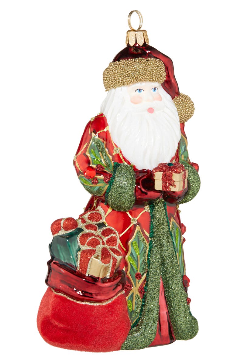 Joy to the World Collectibles Deck the Halls Santa Glass Ornament, Main, color, Red