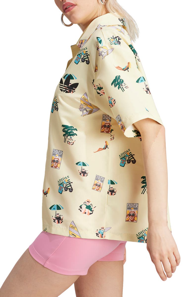 adidas Originals Oversize Short Sleeve Button-Up Shirt, Alternate, color, 