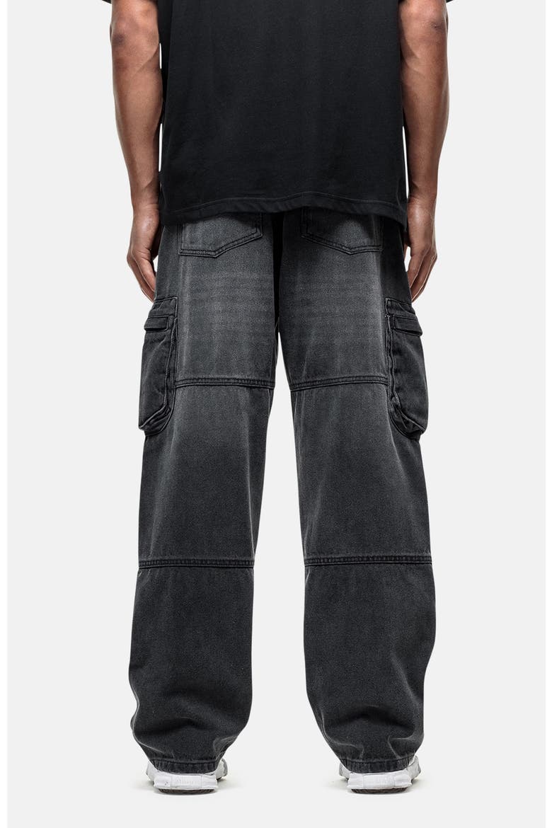 Vintage Wash Cargo Baggy Denim Jeans, Alternate, color, Black