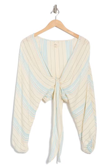 Elan Stripe Long Sleeve Tie Front Cover-up Top
