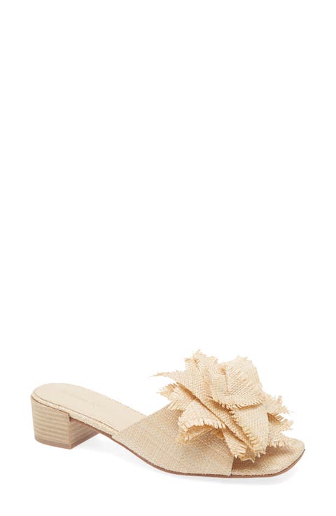 Flower Embellished Raffia Sandal (Women)