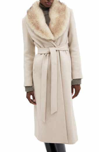 MANGO Wool Blend Coat with Removable Faux Fur Collar