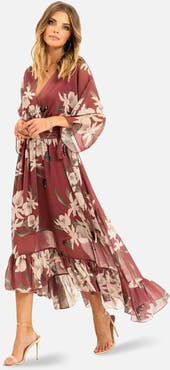 Yumi Floral Print Midi Wrap Dress
