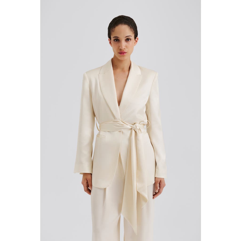 Malina Liv Satin Wrap Blazer In White