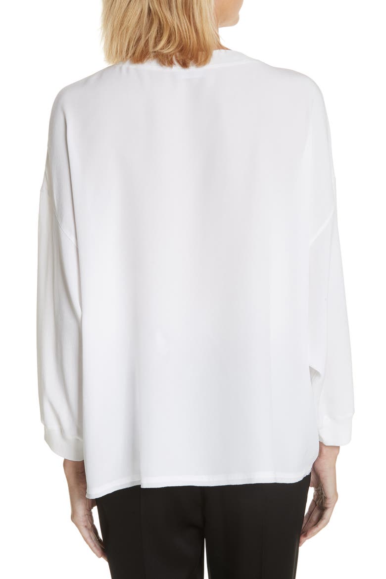 Rib Trim Silk Blouse, Alternate, color, OPTIC WHITE