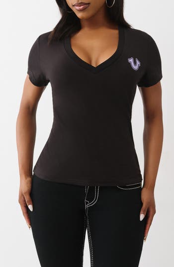 True Religion Wing Horseshoe V-neck T-shirt In Black