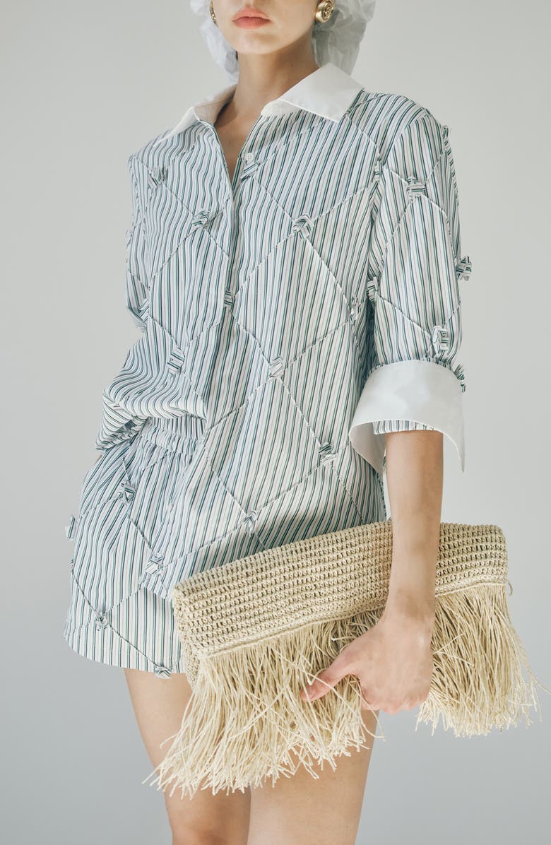 MAUDE CLUB Atlas Pinstripe Diamond Seam Button-Up Top, Alternate, color, Green Stripe