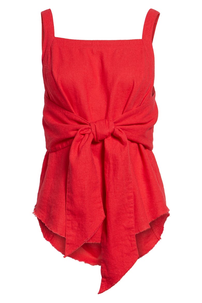 Tie Front Linen Blend Tank Top, Alternate, color, RED LIPSTICK