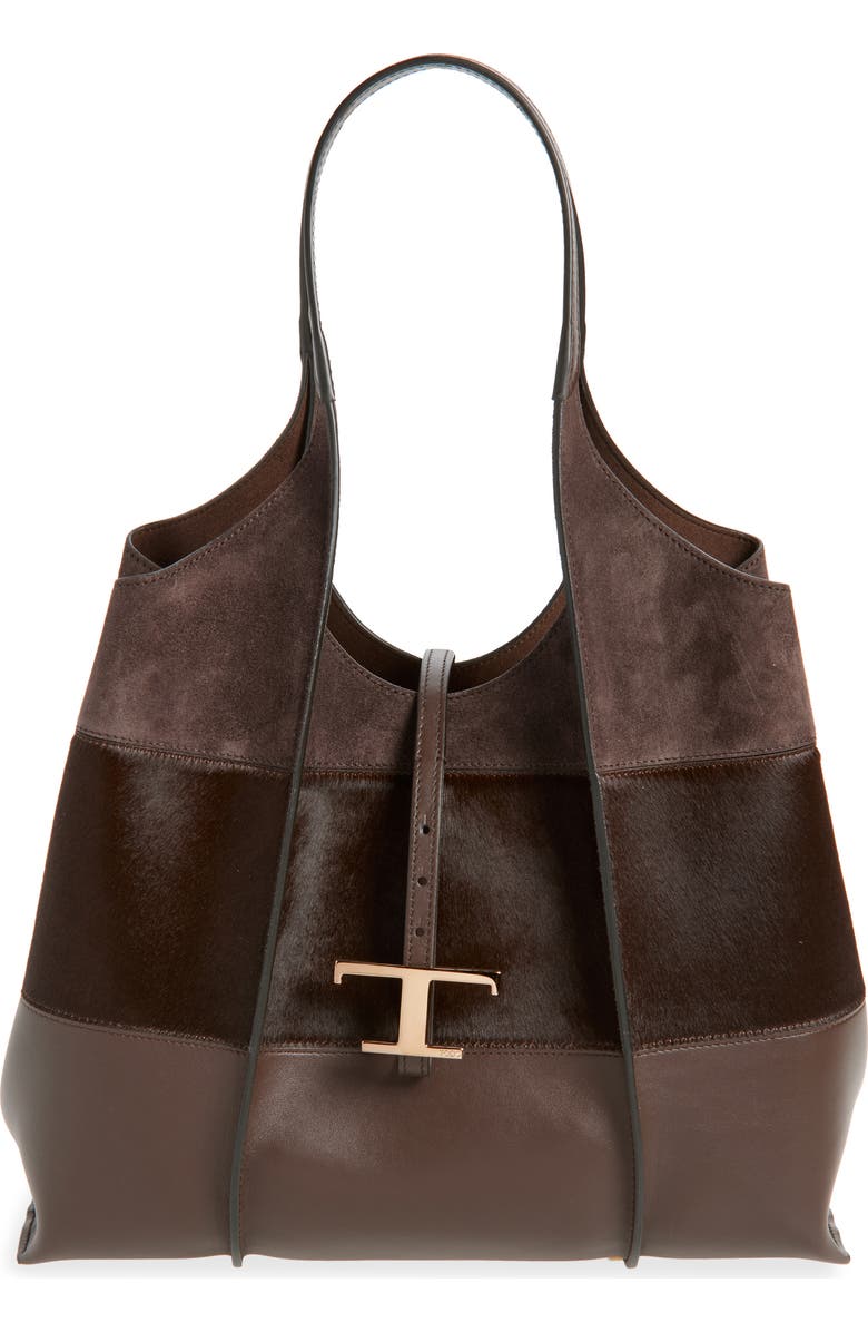 Tod's Medium TSB Suede & Genuine Calf Hair Tote, Main, color, Marr Rock/ Caffe/ Marr Afr