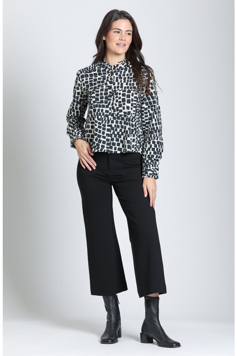 Ruffle Collar Cotton Cropped Shirt, Alternate, color, INK ON PARCHMENT