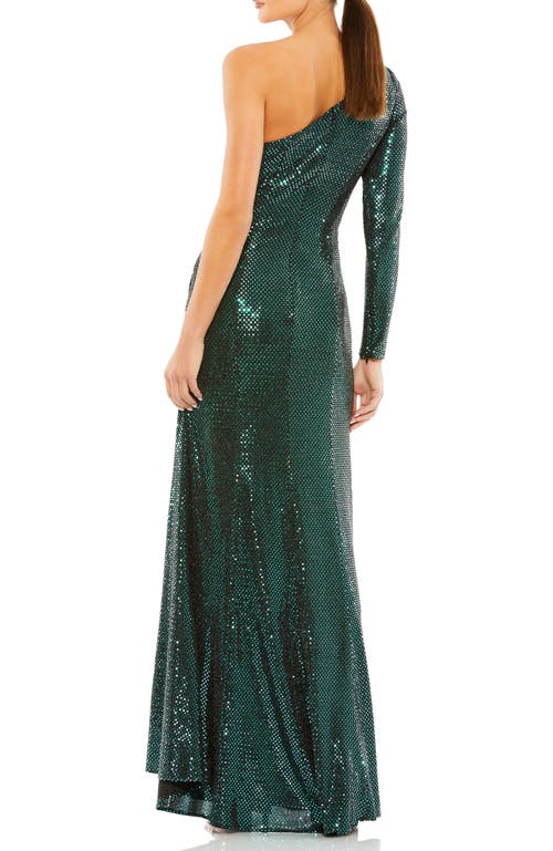 Mac Duggal One Shoulder Sequined Gown In Green