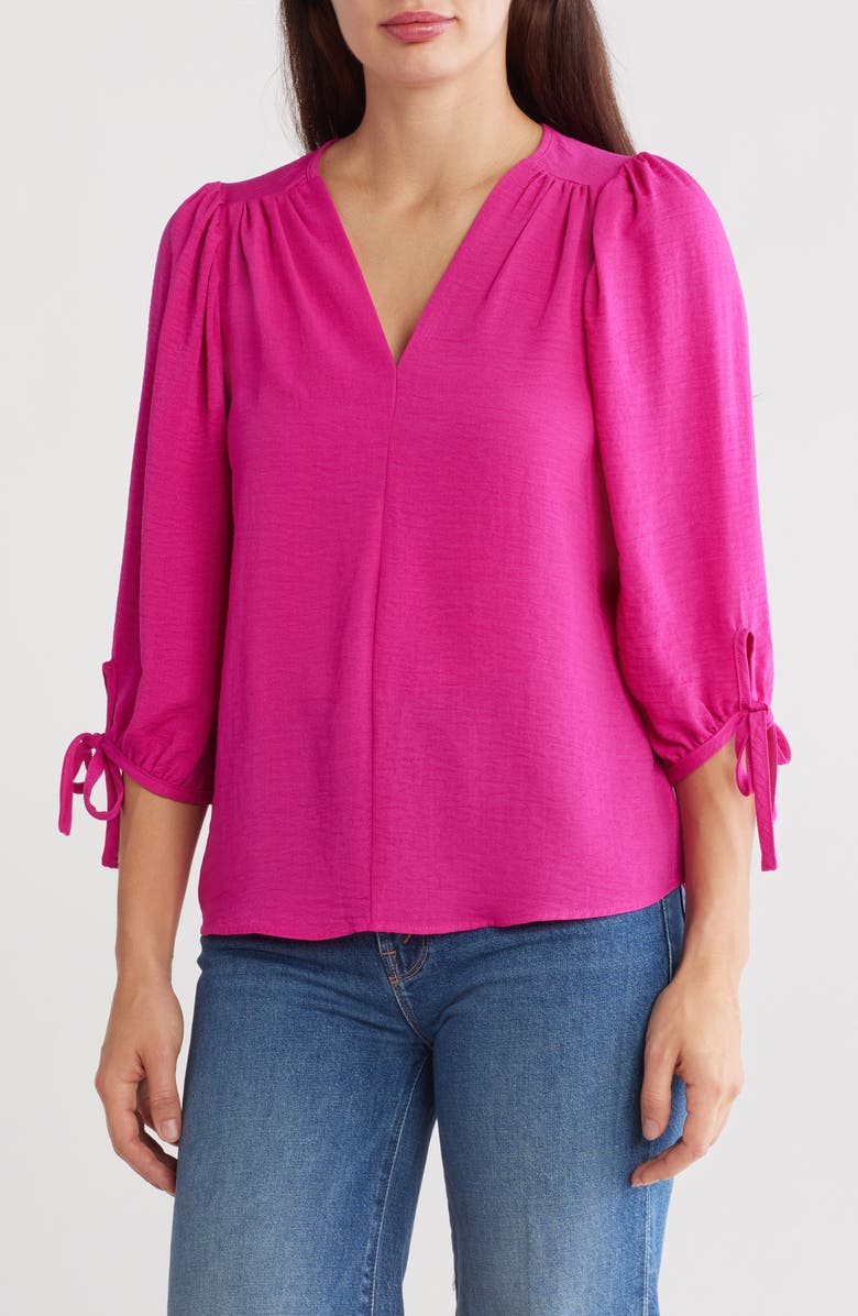 Renee C Ditsy Puff Sleeve Blouse, Main, color, Fuchsia