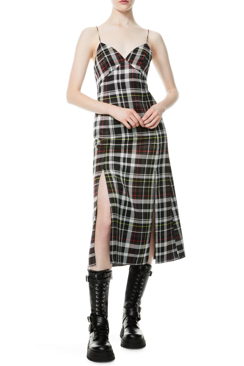 Julietta Plaid Side Slit Slipdress, Alternate, color, FREEDOM PLAID BLACK/CHARCOAL