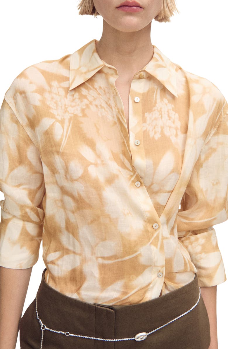 MANGO Floral Ramie Button-Up Shirt, Main, color, 