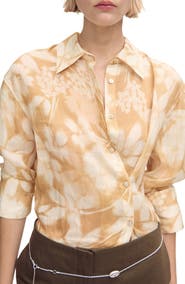 MANGO Floral Ramie Button-Up Shirt