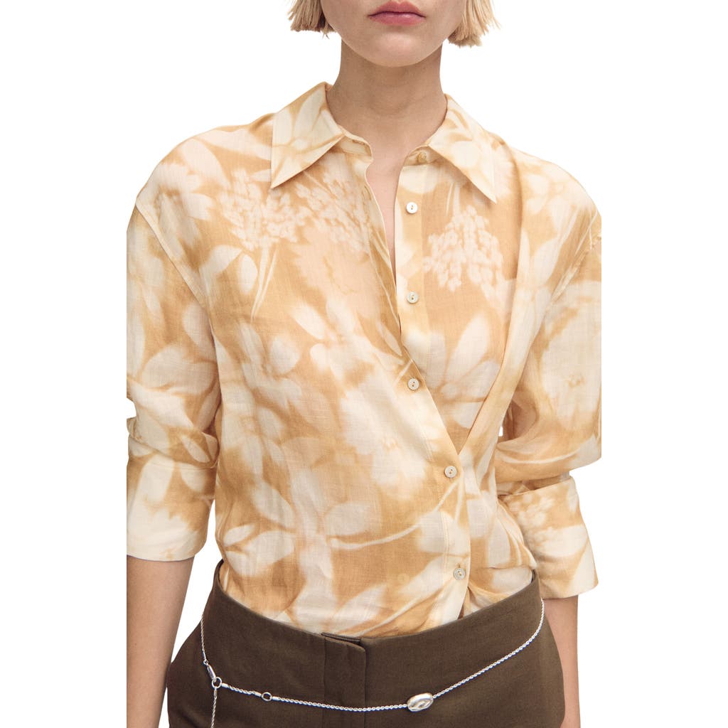 Shop Mango Floral Ramie Button-up Shirt
