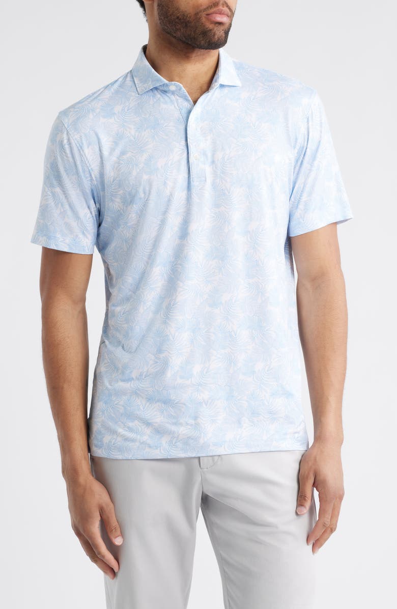 johnnie-O Mana Leaf Print Featherweight Performance Polo, Main, color, Kona