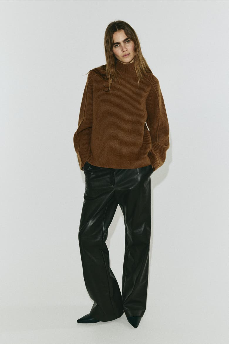 Rib-knit Turtleneck Jumper, Alternate, color, Brown