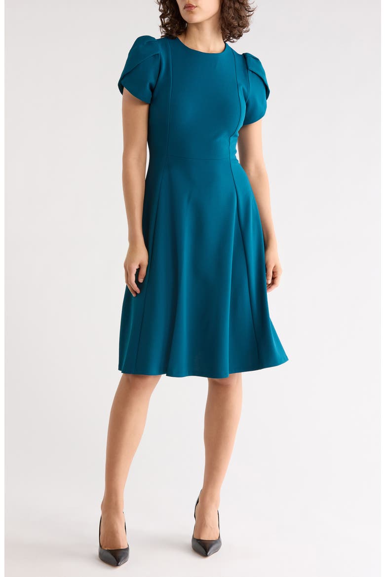 calvin klein women's tulip sleeve a-line midi dress (Women) Color:Coastal Plaid Bachelorette Outfits & Party 12DAYS