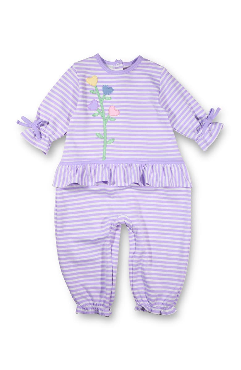 Florence Eiseman Stripe Knit Longall With Heart Flowers, Main, color, Light Purple, White