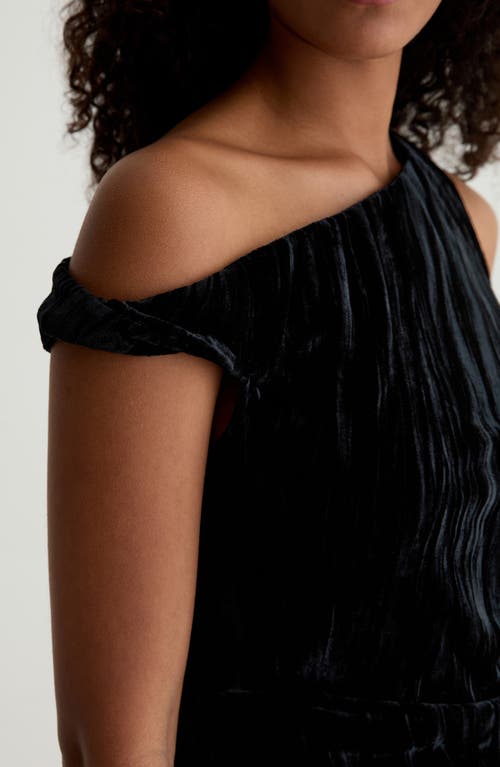Ag Rachel Asymmetric Cold Shoulder Velvet Top In Black