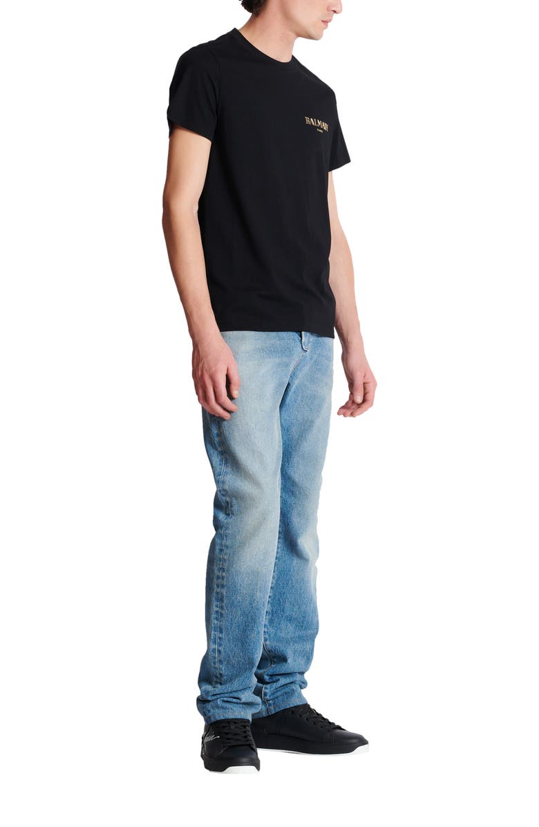 Balmain T-Shirt With Vintage Gel Balmain Logo, Main, color, Gold