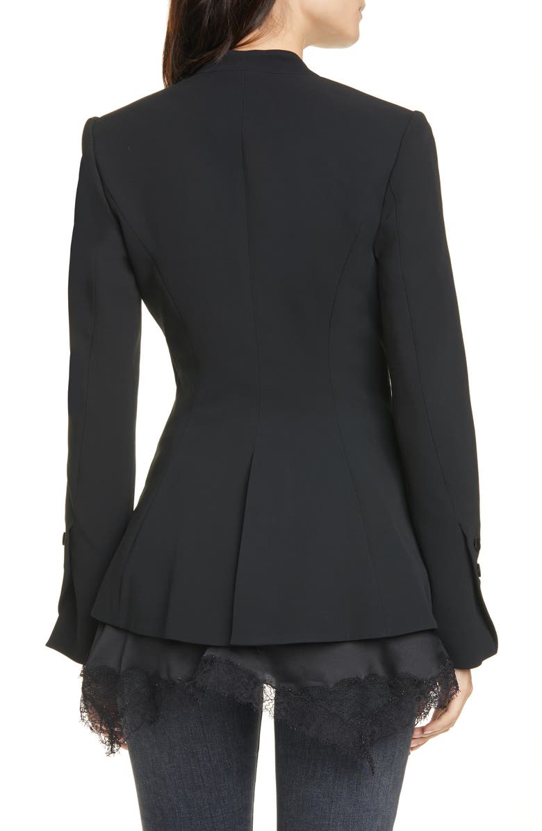 Simkhai Jonathan Simkhai Lace Trim Combo Crepe Basque Jacket, Alternate, color, 