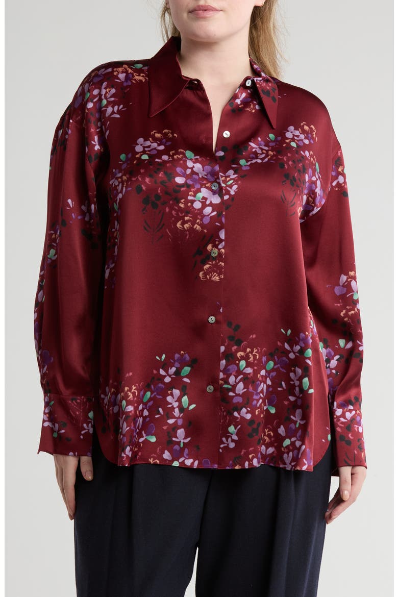 Forsythia Long Sleeve Silk Button-Up Shirt, Main, color, DK CINNAMON