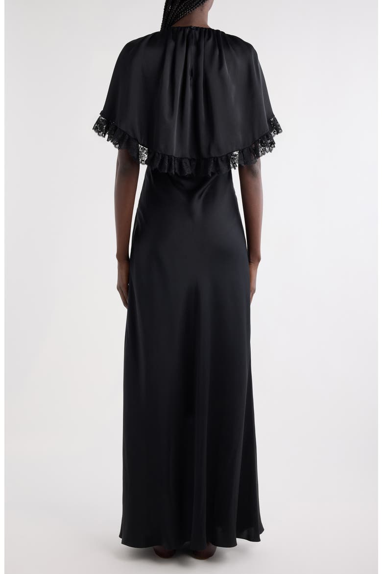 Lace Trim Silk Maxi Dress, Alternate, color, BLACK