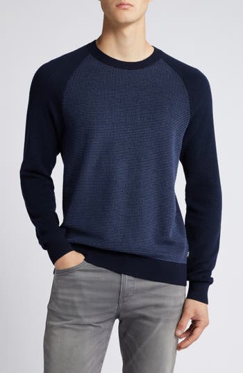 Shop Hugo Boss Boss Dairon Wool & Cotton Thermal Knit Sweater In Dark Blue