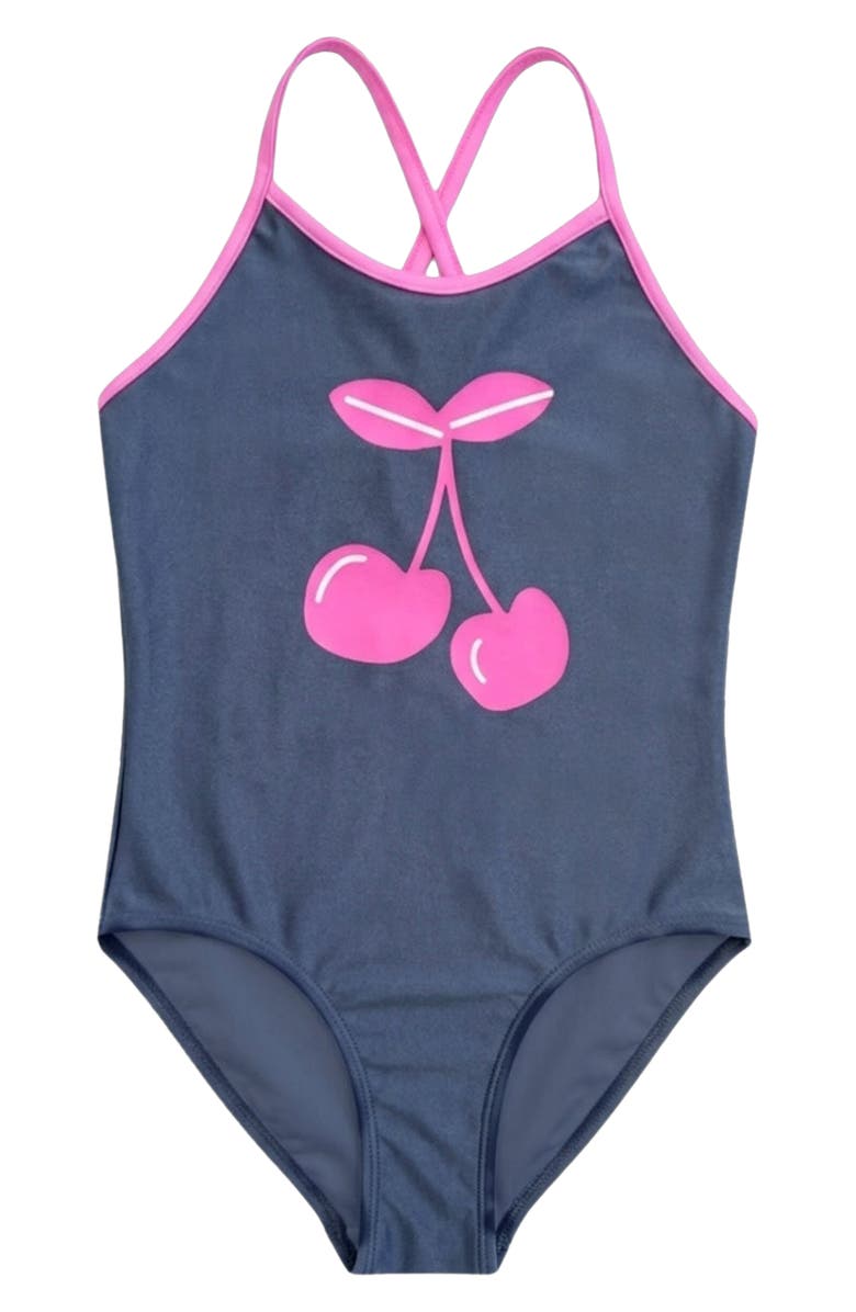 PixieLane Kids' Strappy One-Piece Swimsuit, Main, color, Charcoal/ Pink