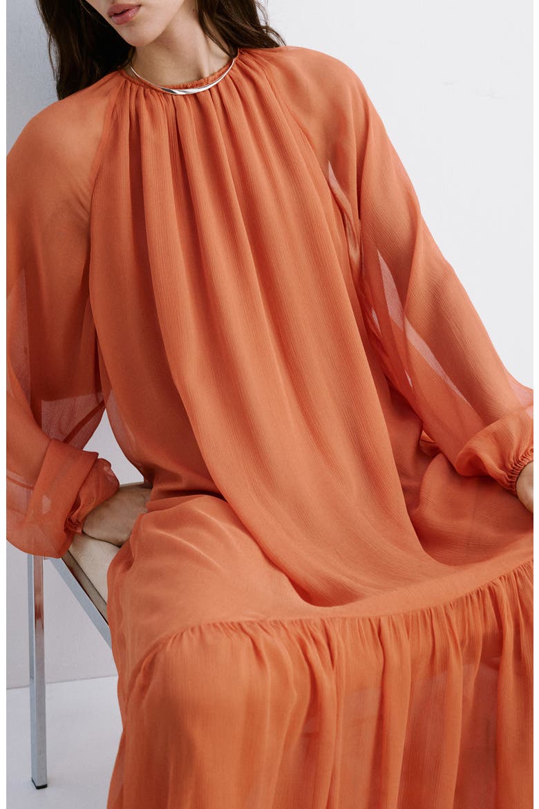 Ruffles Flowy Long Sleeve Chiffon Maxi Dress, Alternate, color, ORANGE
