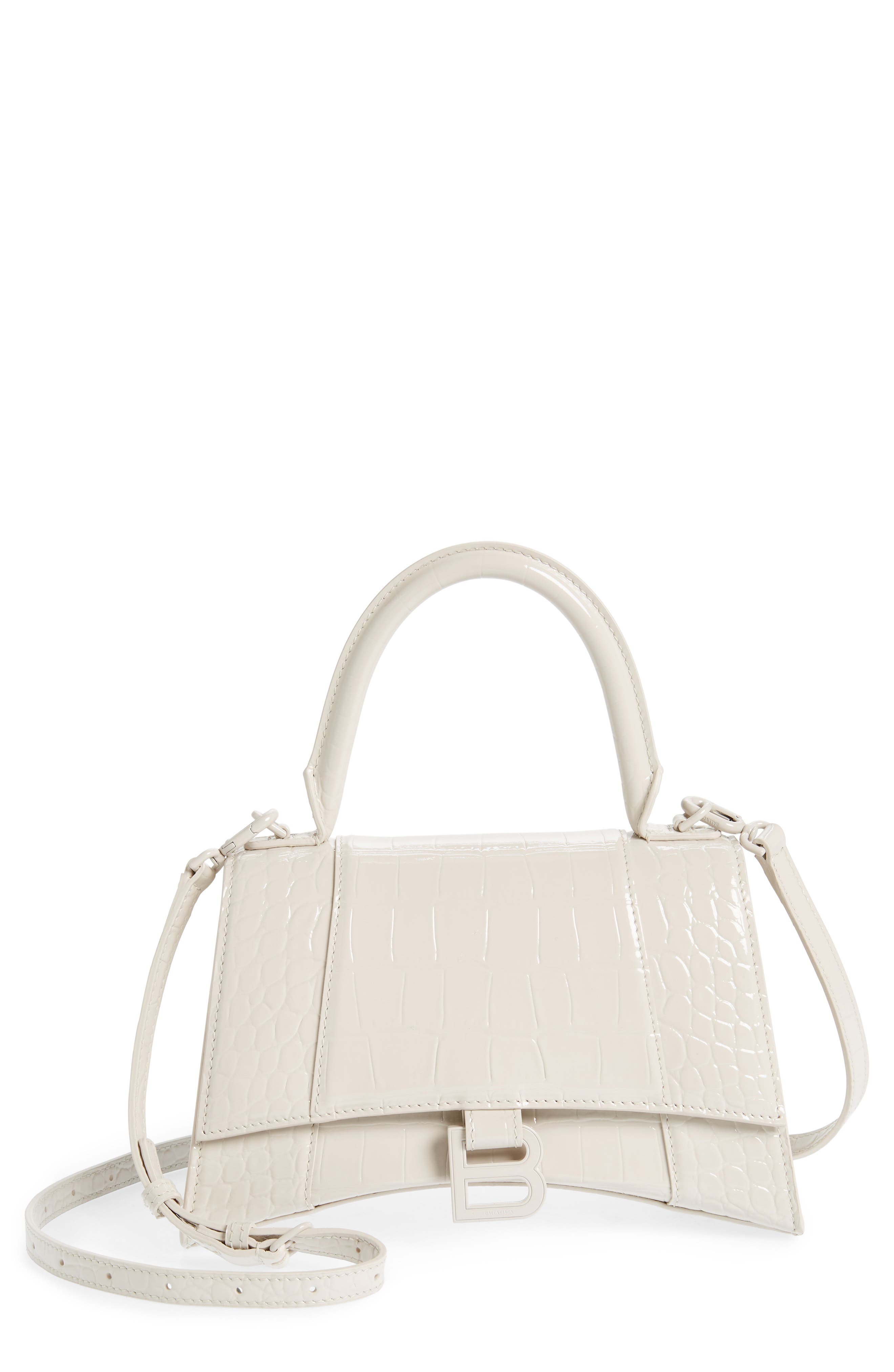 Balenciaga Hourglass Croc Embossed Leather Top Handle Bag, Main, color, 