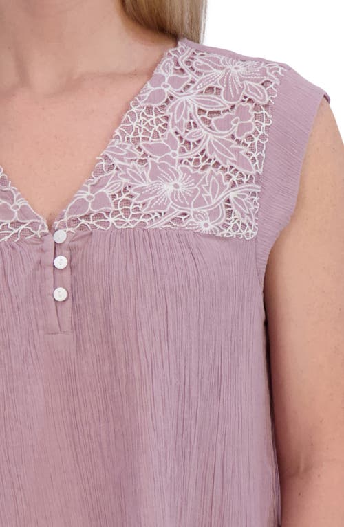 Lucky Brand Patterned Yoke Cotton Henley In Elderberry
