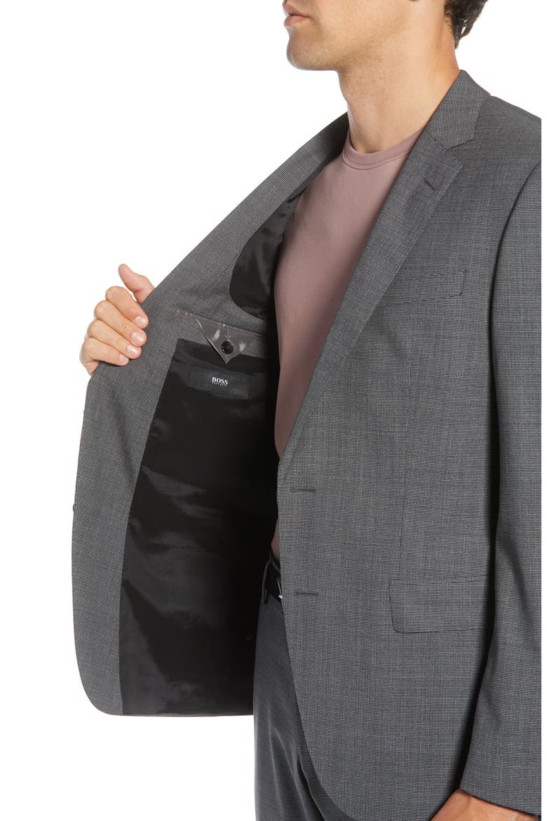 Huge/Genius Trim Fit Houndstooth Wool Suit, Alternate, color, MEDIUM GREY