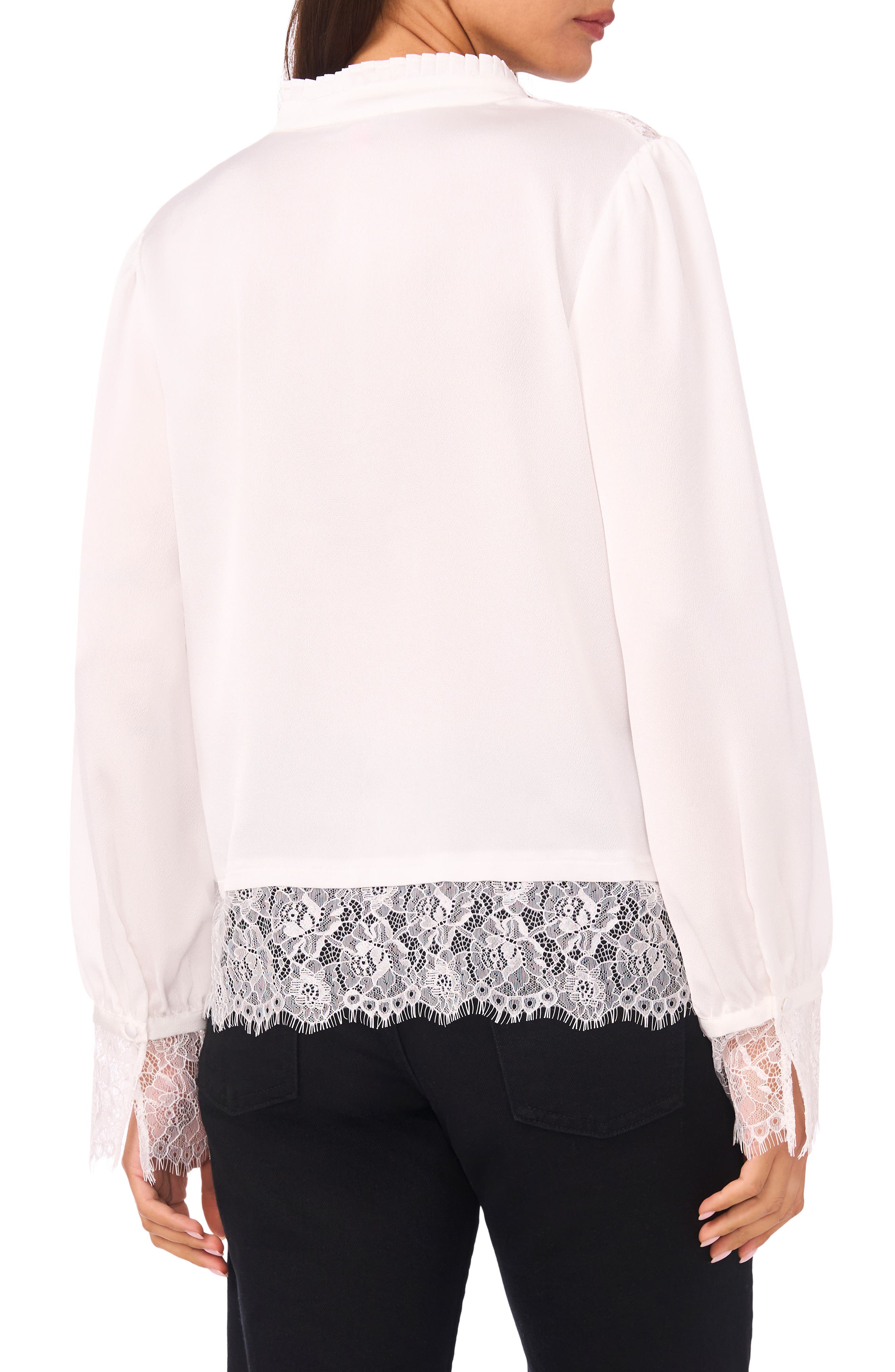 Ruffle & Lace Trim Hammered Satin Top - image 2