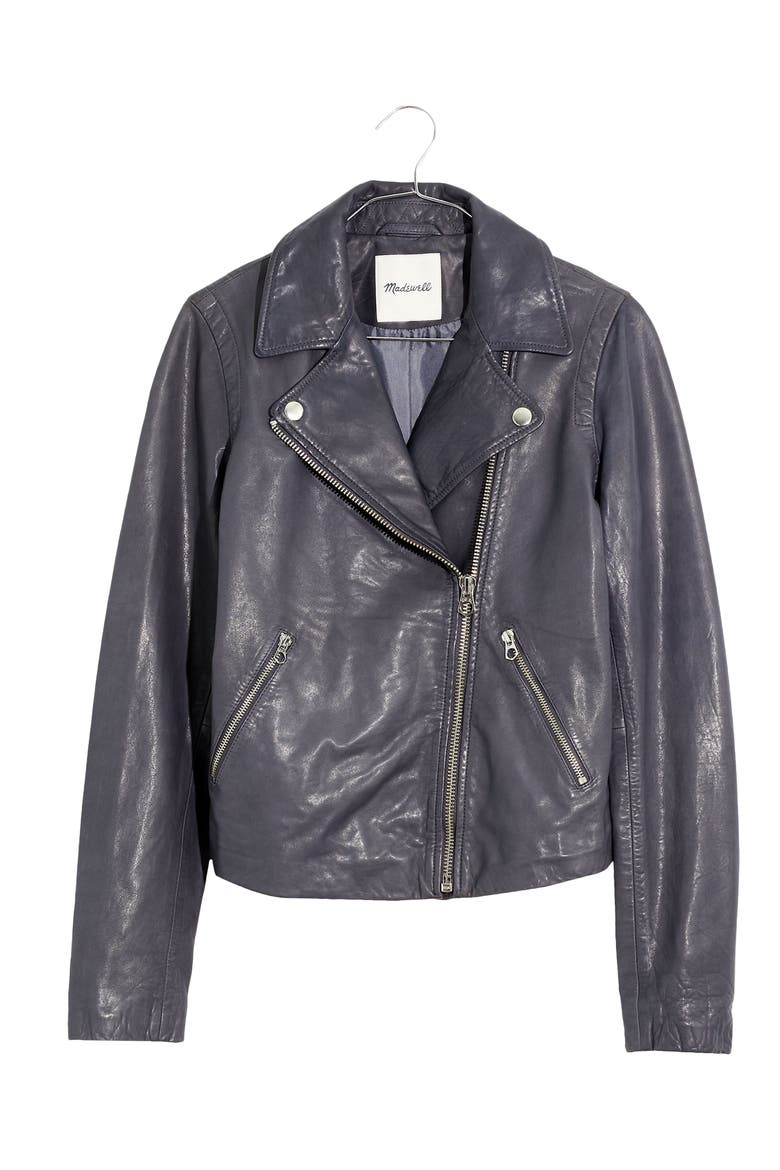 Washed Leather Moto Jacket, Alternate, color, SUNFADED INDIGO