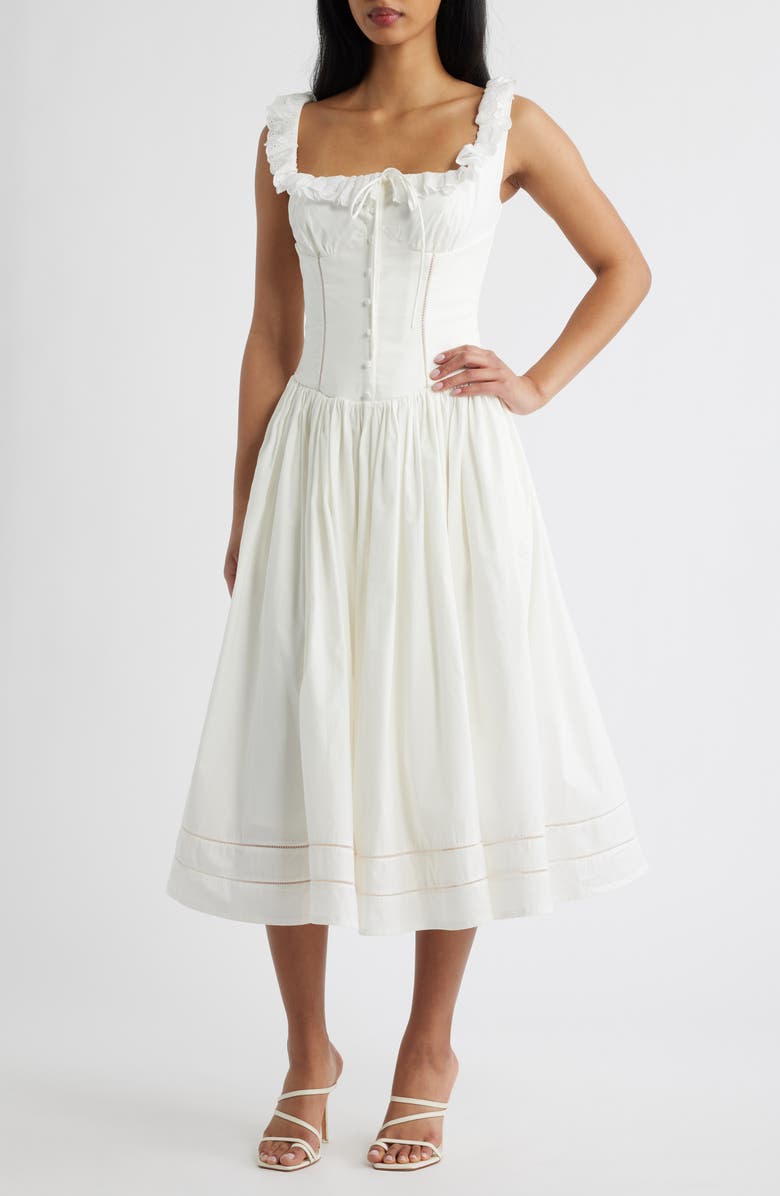 HOUSE OF CB Phoebe Stretch Cotton Broderie Dress, Main, color, White