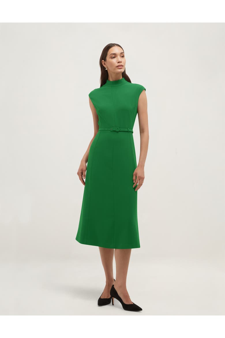 Mae Sculpted High Neck Belted Midi Dress, Main, color, Sprucegreen