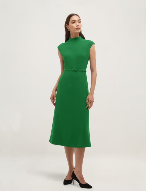 Mae Sculpted High Neck Belted Midi Dress