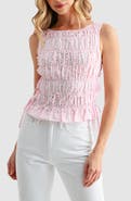 All in Favor Embroidered Eyelet Smocked Sleeveless Top