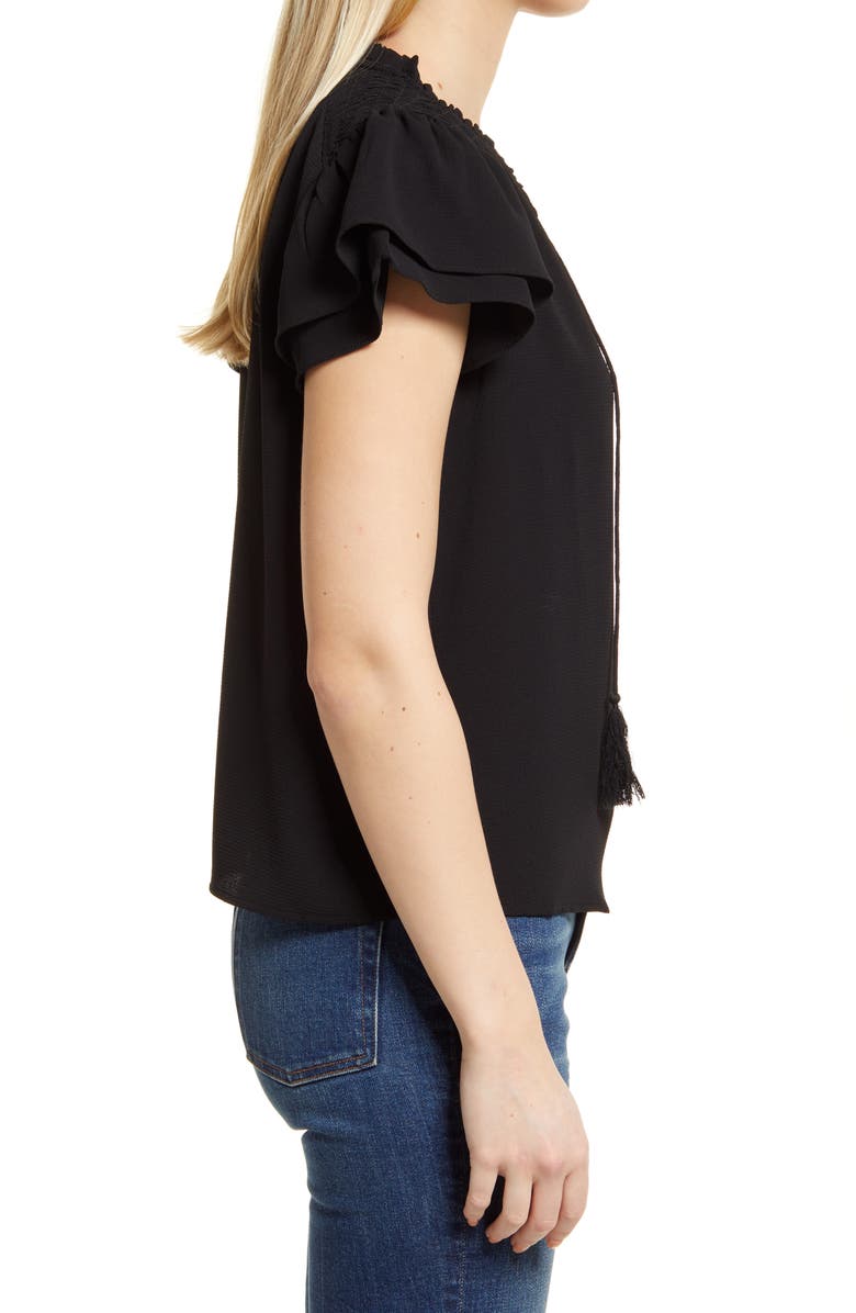 CeCe Flutter Sleeve Tie Neck Blouse, Alternate, color, 