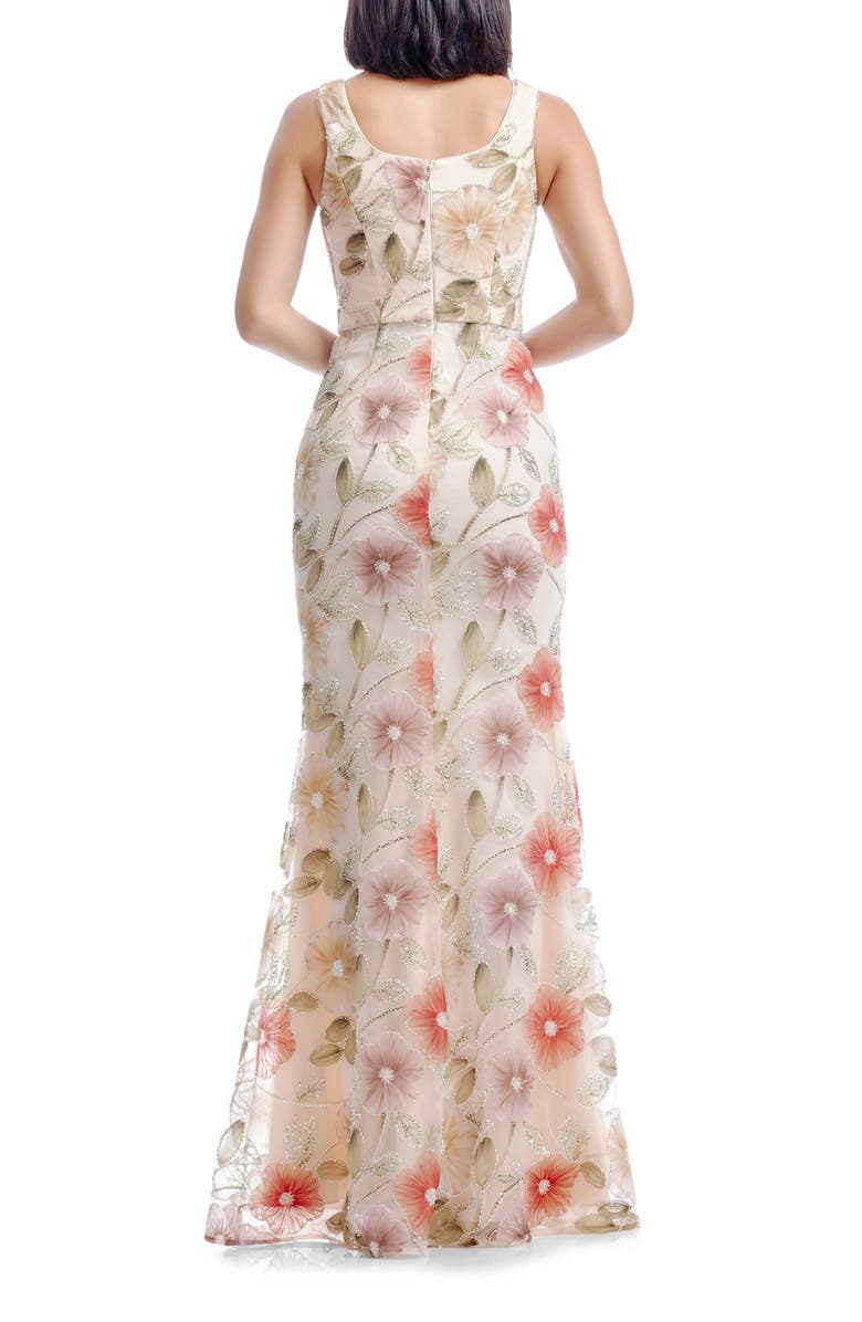 Dress the Population Tyra Floral Print Metallic Sleeveless Gown, Alternate, color, Champagne Multi