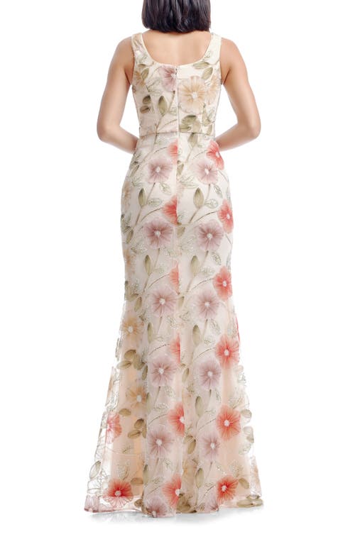 DRESS THE POPULATION DRESS THE POPULATION TYRA FLORAL PRINT METALLIC SLEEVELESS GOWN