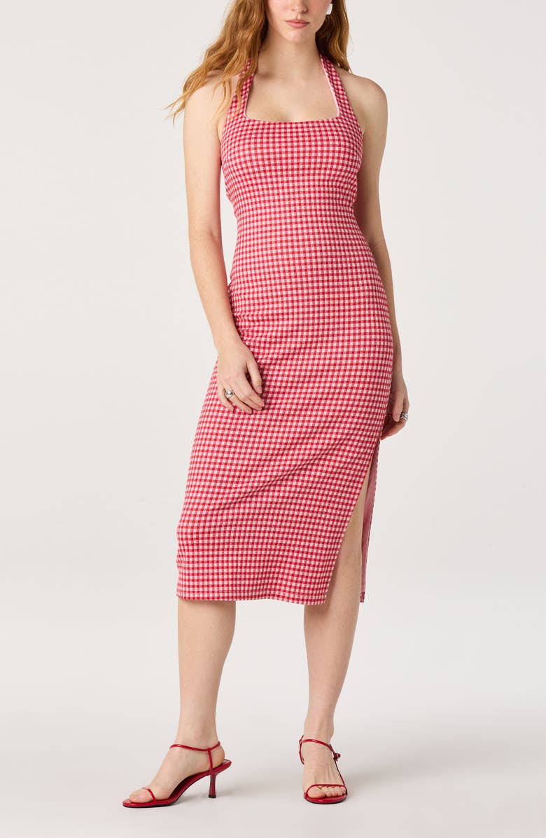 ASTR the Label Alice Gingham Halter Neck Midi Dress, Alternate, color, Red Gingham