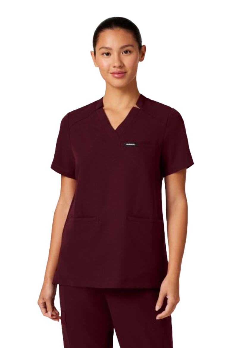 Helia Women's 3-Pocket Slim Notched V-Neck Scrub Top, Main, color, Burgundy